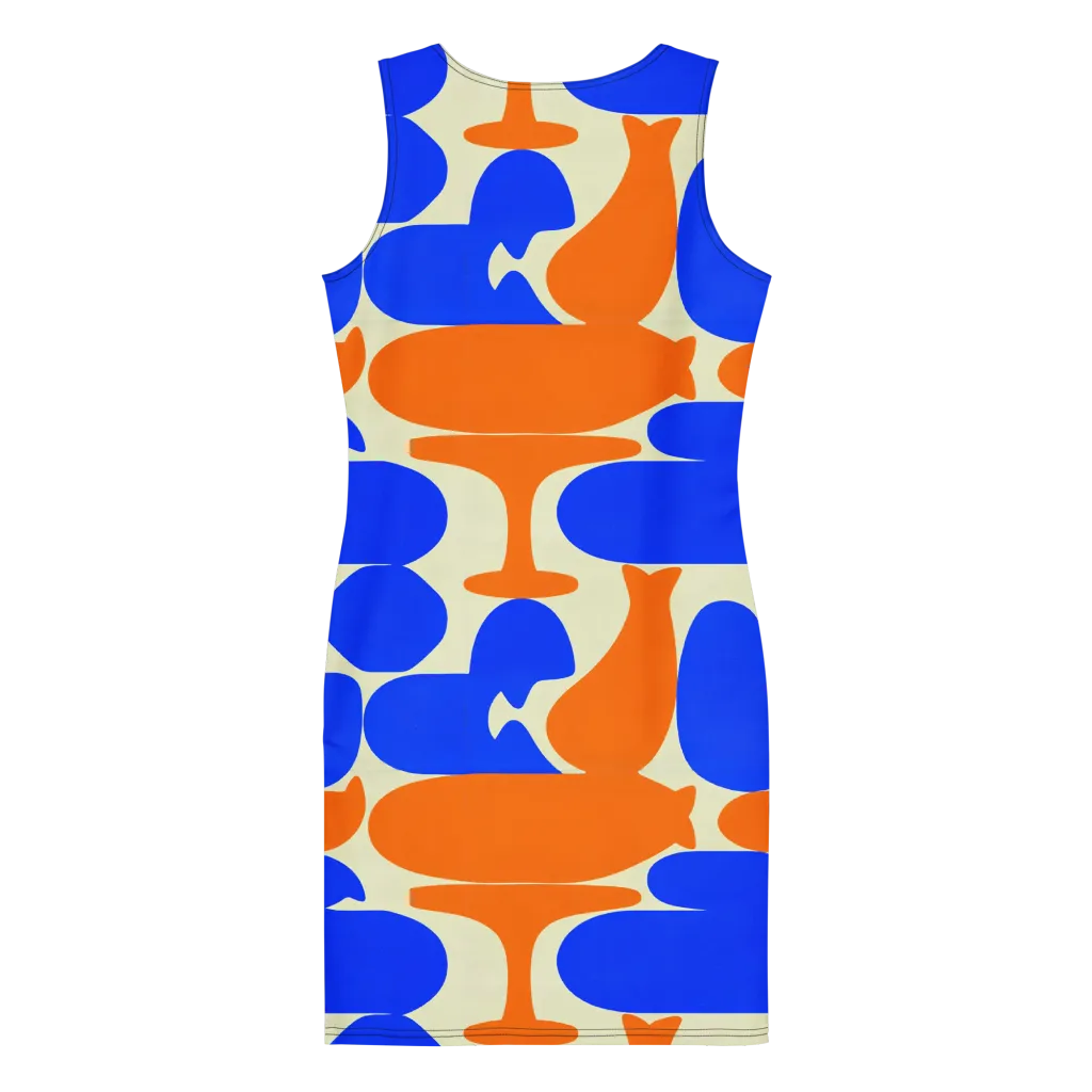 Cobalt Tangerine Totem on Bodycon Dress — Back