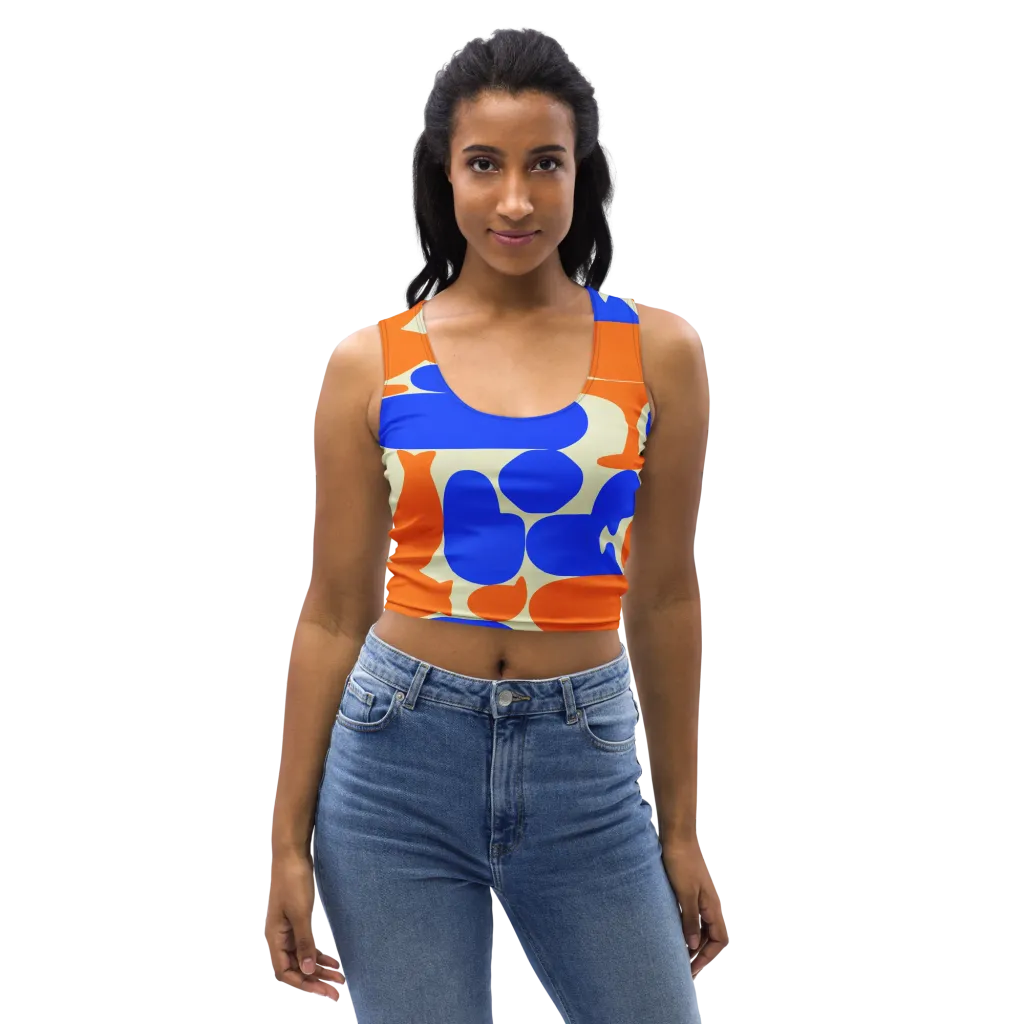 Cobalt Tangerine Totem on Crop Top — Front