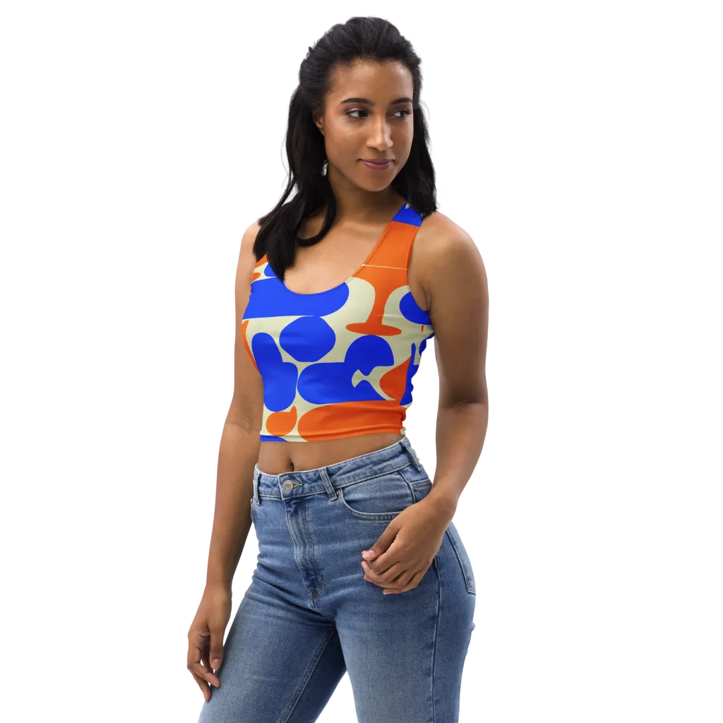 Cobalt Tangerine Totem on Crop Top — Left Front