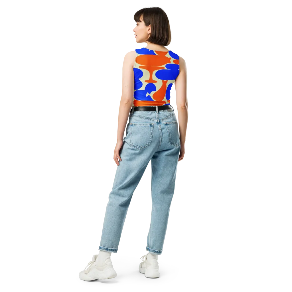 Cobalt Tangerine Totem on Crop Top — Back
