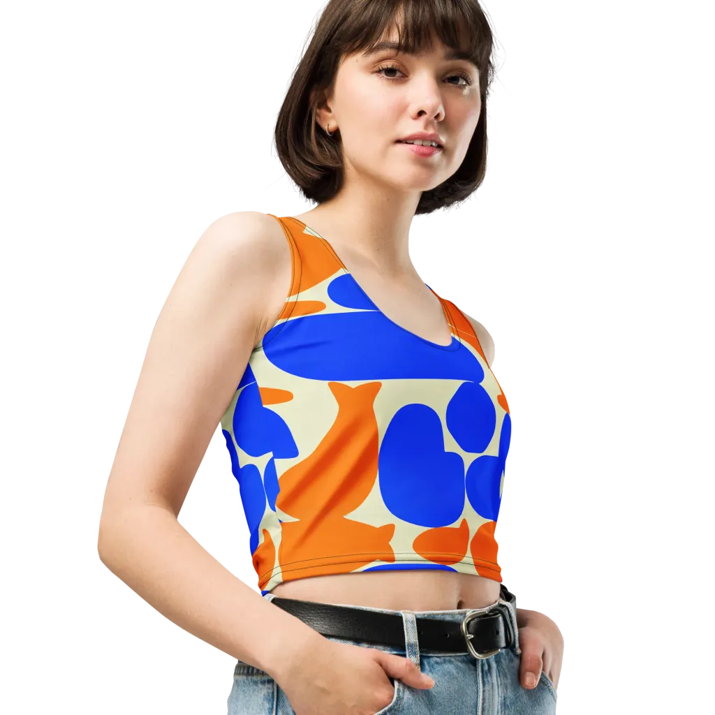 Cobalt Tangerine Totem on Crop Top — Right Front
