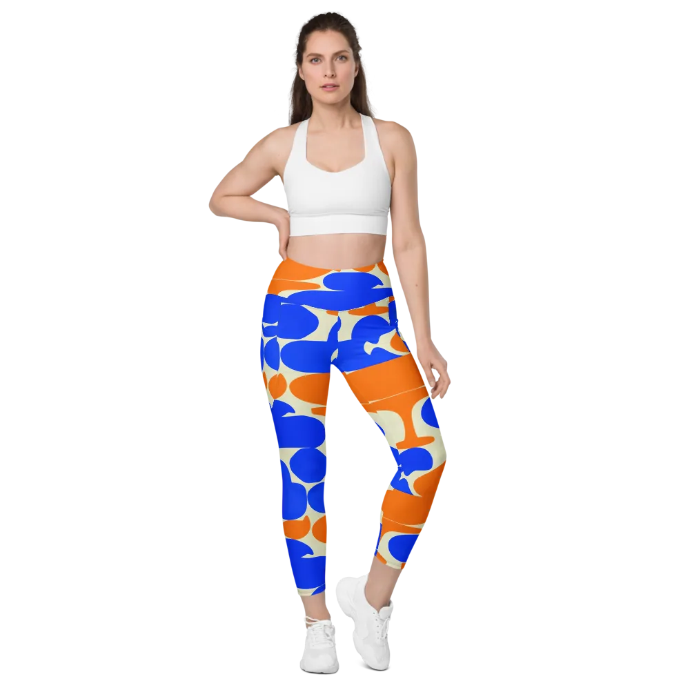 Cobalt Tangerine Totem on Leggings with Pockets — Front