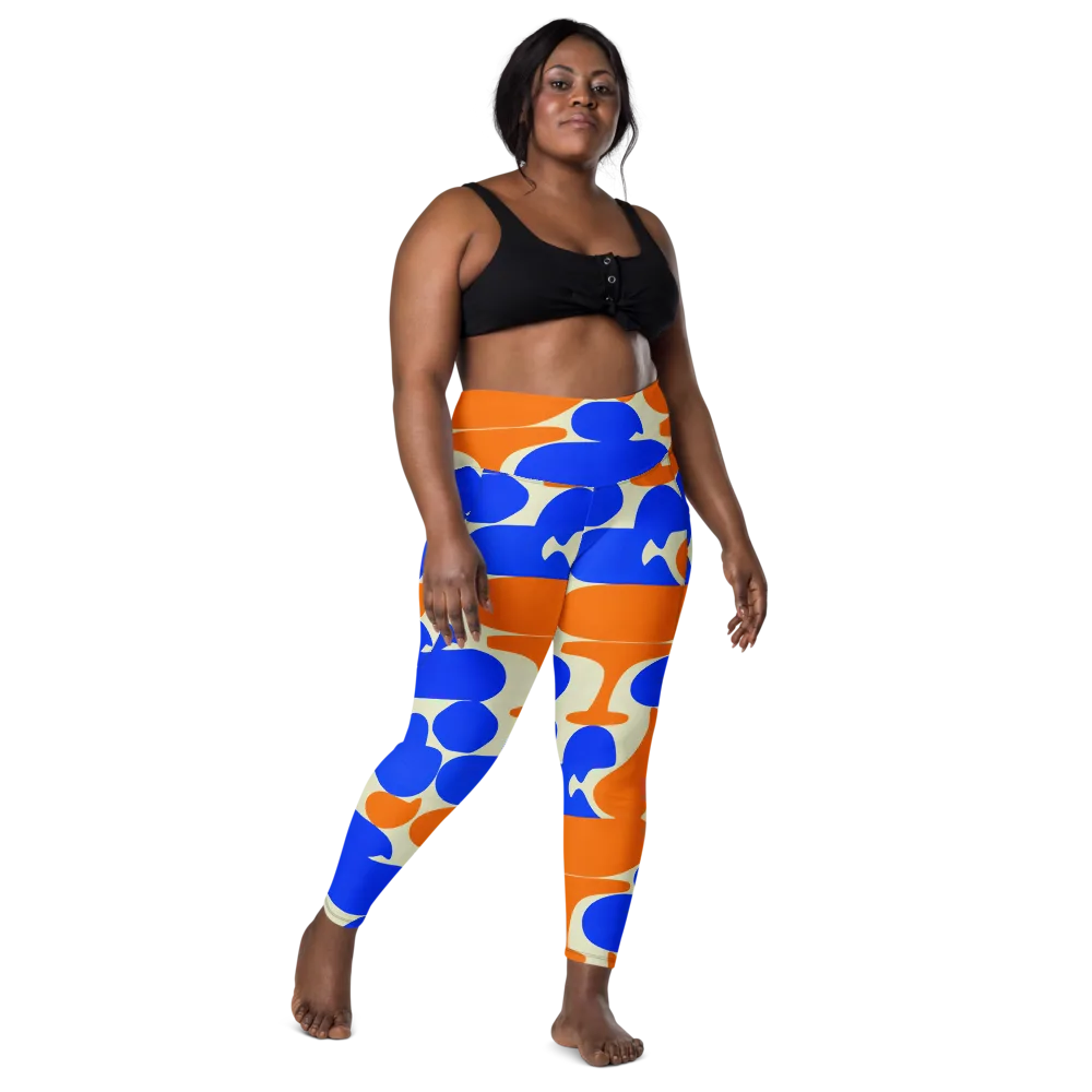 Cobalt Tangerine Totem on Leggings with Pockets — Front