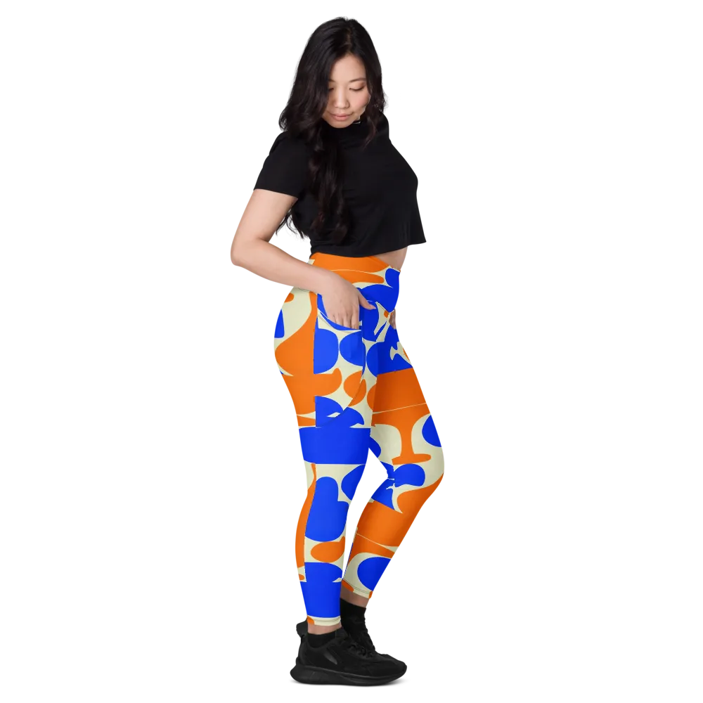 Cobalt Tangerine Totem on Leggings with Pockets — Right
