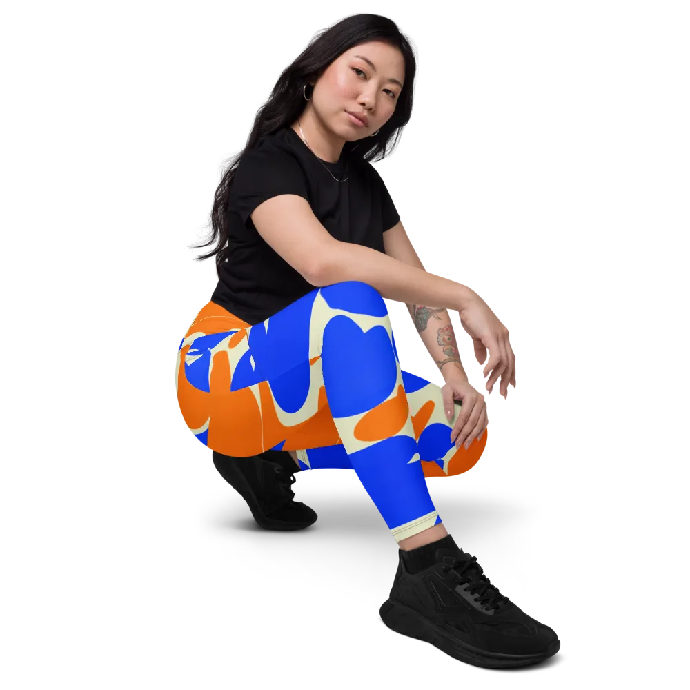 Cobalt Tangerine Totem on Leggings with Pockets — Right Front