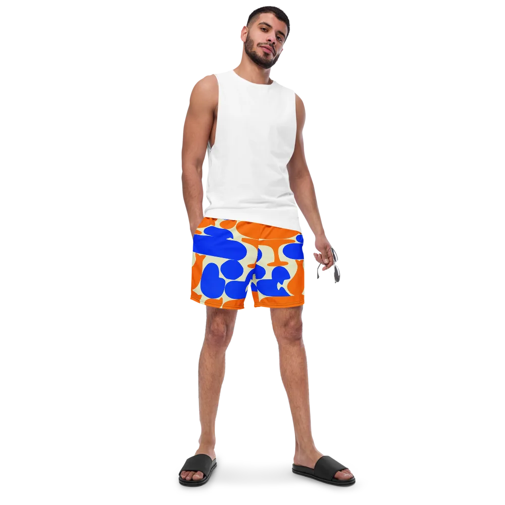 Cobalt Tangerine Totem on Swim Trunks — Front