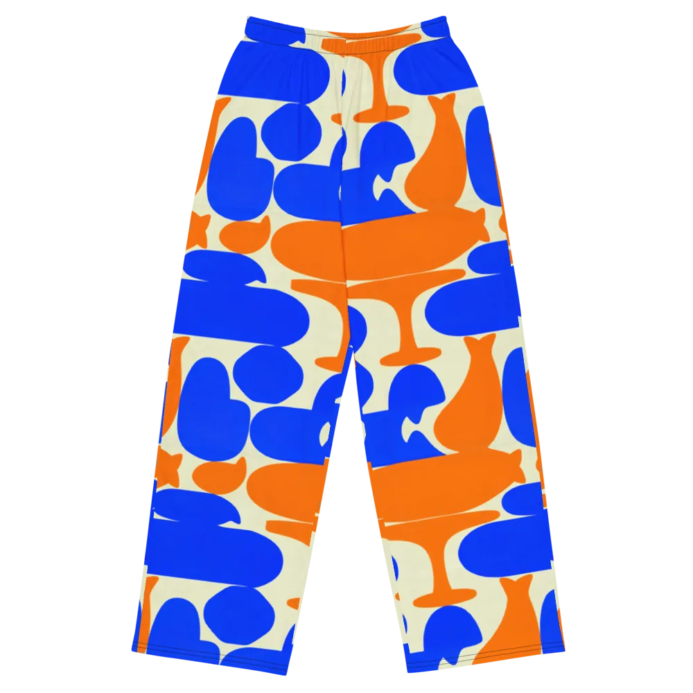 Cobalt Tangerine Totem on Wide-Leg Pants — Front