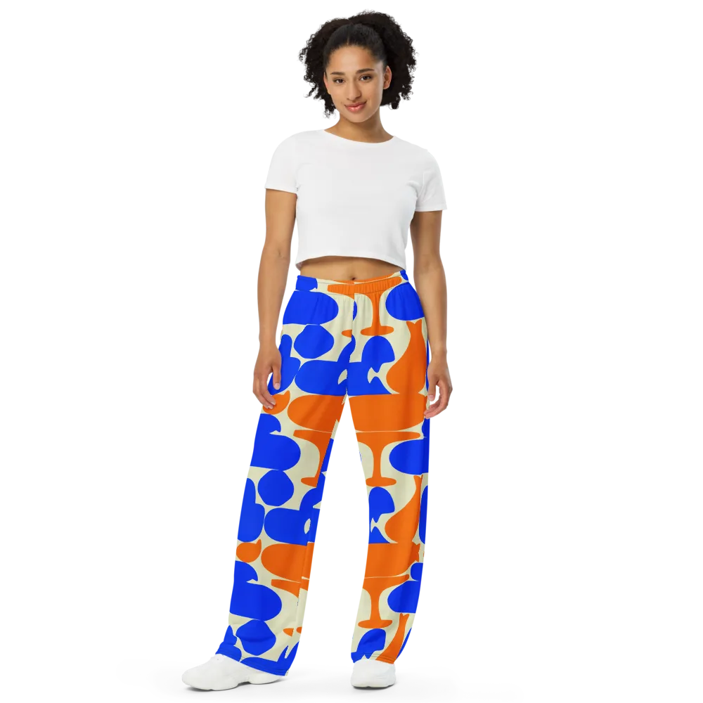 Cobalt Tangerine Totem on Wide-Leg Pants — Front