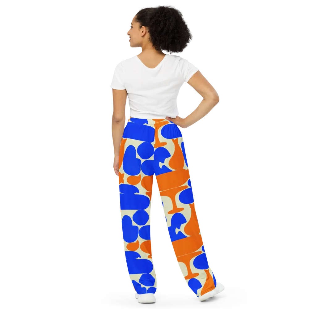 Cobalt Tangerine Totem on Wide-Leg Pants — Back
