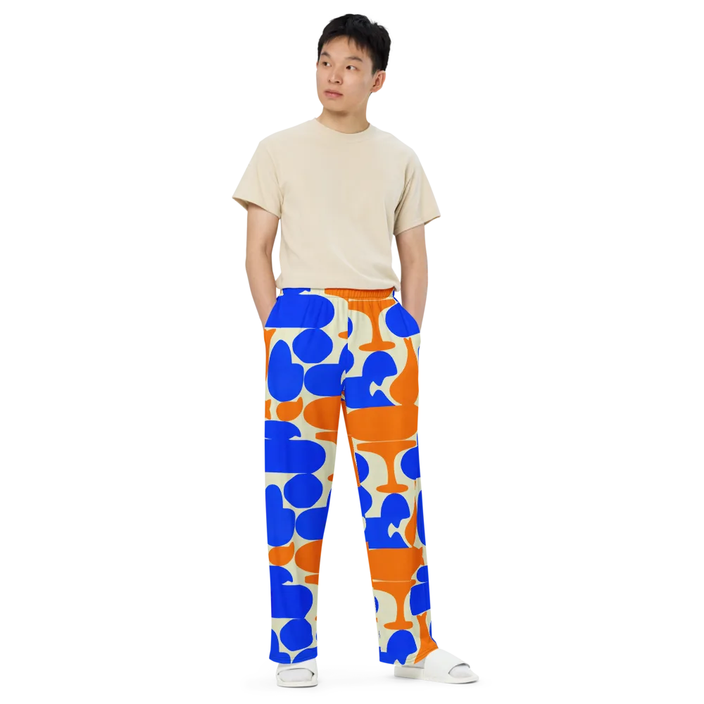 Cobalt Tangerine Totem on Wide-Leg Pants — Front