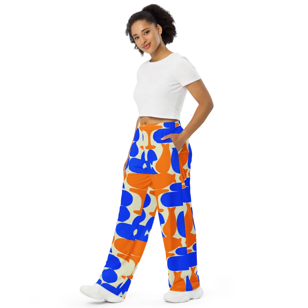Cobalt Tangerine Totem on Wide-Leg Pants — Left Front