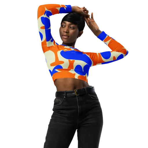 Cobalt Tangerine Totem on a Long Sleeve Crop Top