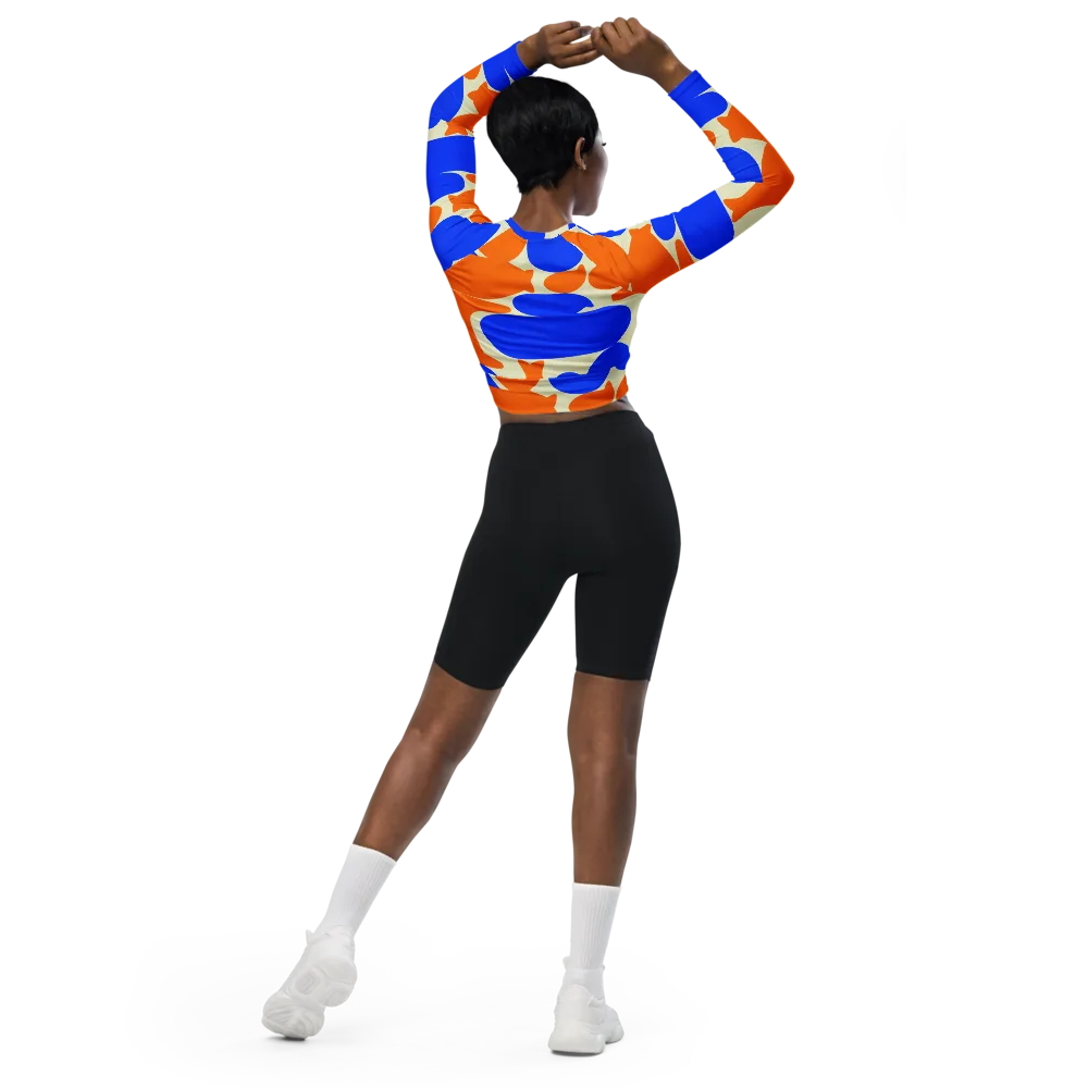 Cobalt Tangerine Totem on Long Sleeve Crop Top — Back