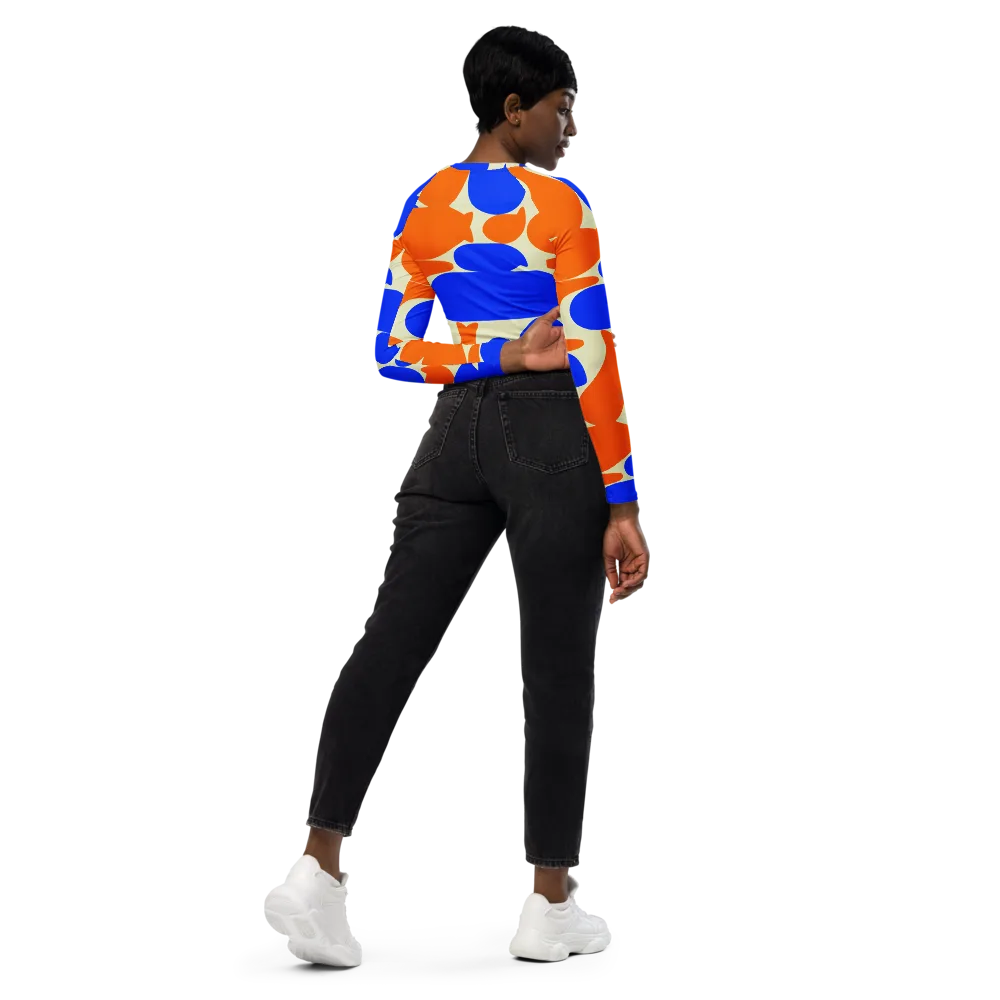 Cobalt Tangerine Totem on Long Sleeve Crop Top — Right Back
