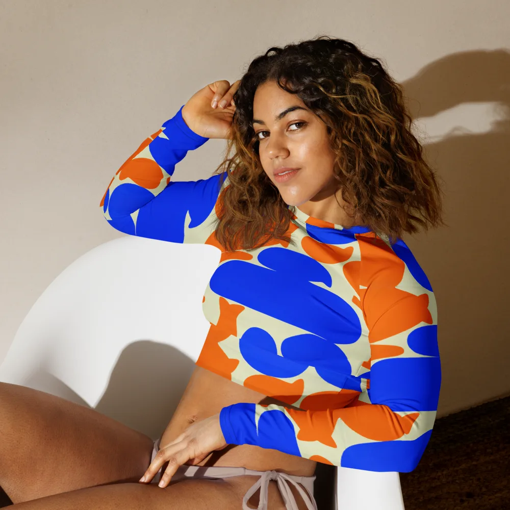 Cobalt Tangerine Totem on Long Sleeve Crop Top — Left Front