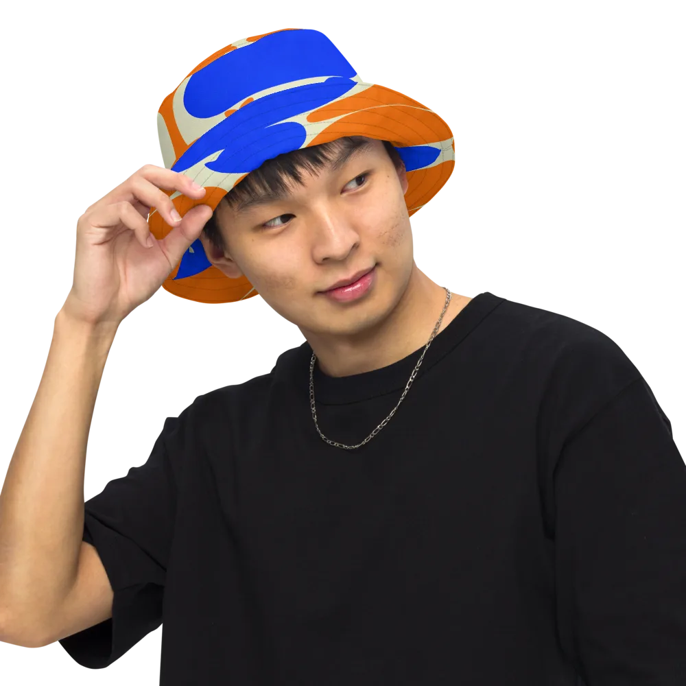 Cobalt Tangerine Totem on Reversible Bucket Hat — Front Inside