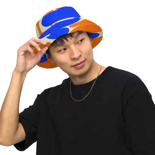 Cobalt Tangerine Totem on a Reversible Bucket Hat