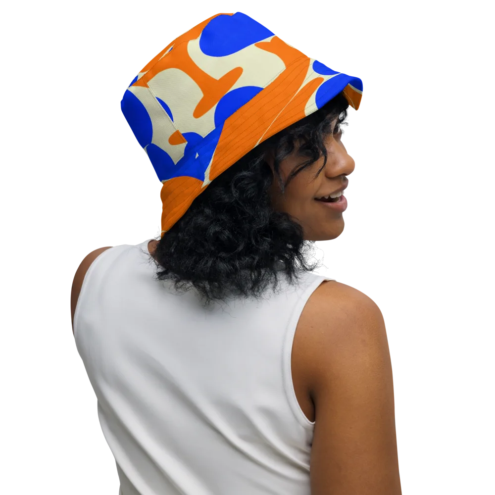 Cobalt Tangerine Totem on Reversible Bucket Hat — Right Outside