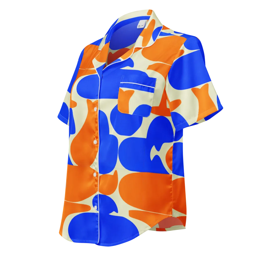 Cobalt Tangerine Totem on Women's Short Sleeve Pajama Top — Left Front