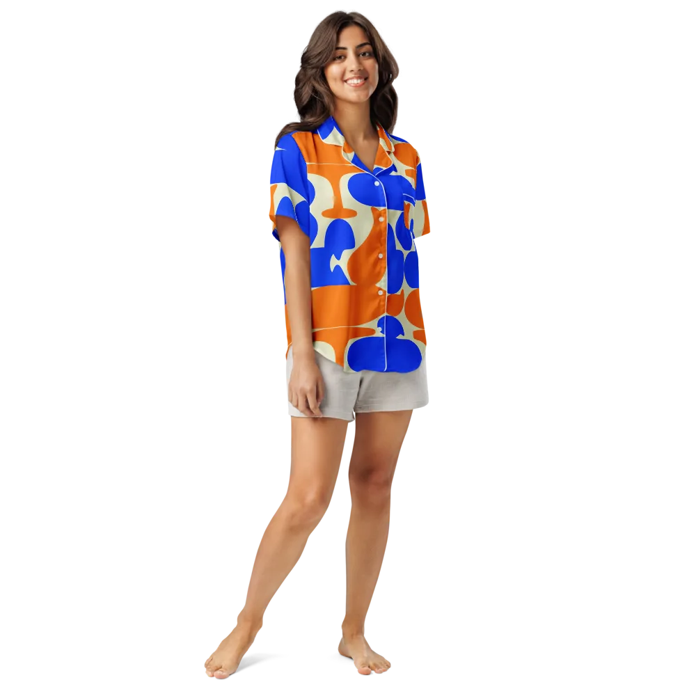 Cobalt Tangerine Totem on Women's Short Sleeve Pajama Top — Front