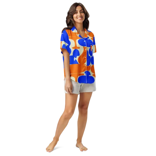 Cobalt Tangerine Totem on a Women's Short Sleeve Pajama Top