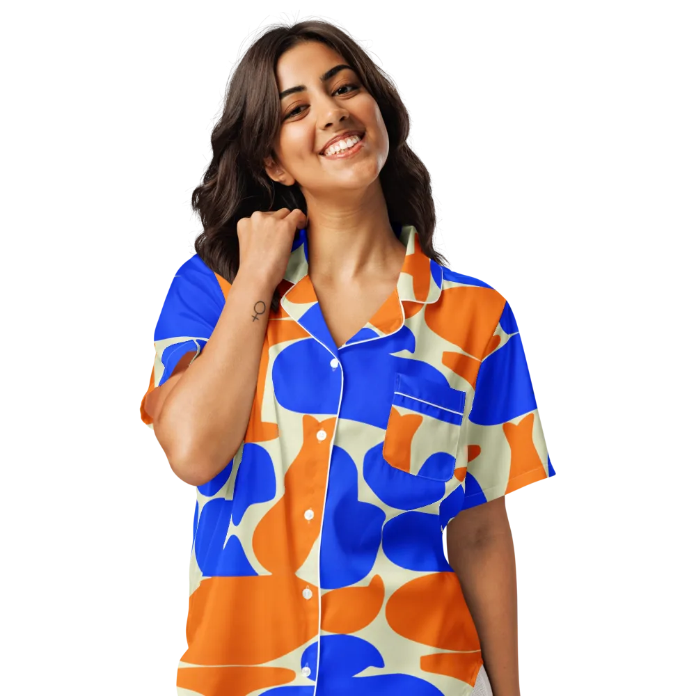 Cobalt Tangerine Totem on Women's Short Sleeve Pajama Top — Front