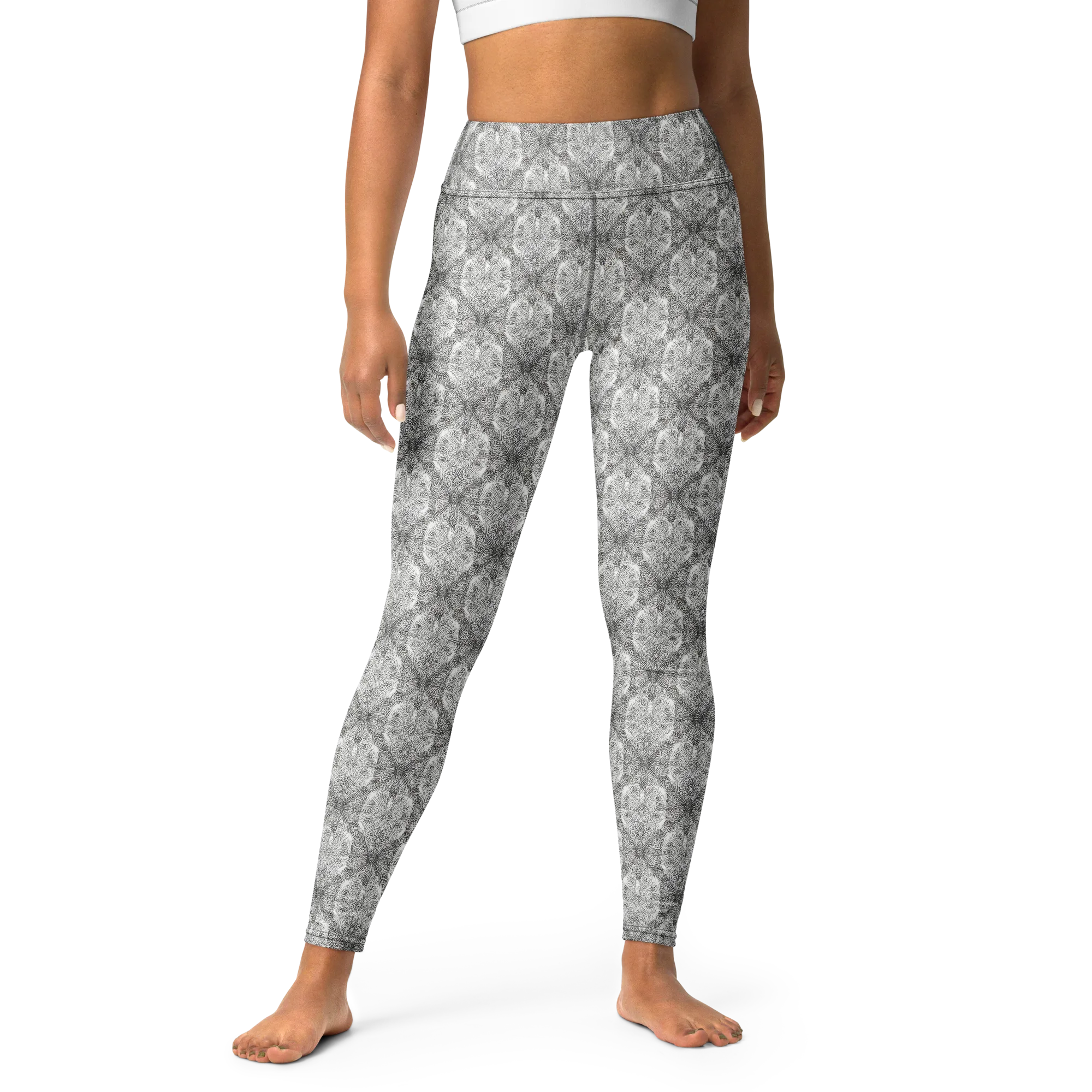 Ivory Filigree on Yoga Leggings — Front