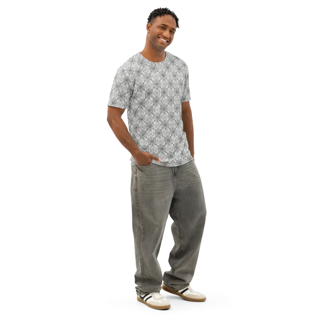Ivory Filigree on Men's Cotton Crew Neck T-Shirt — Right Front