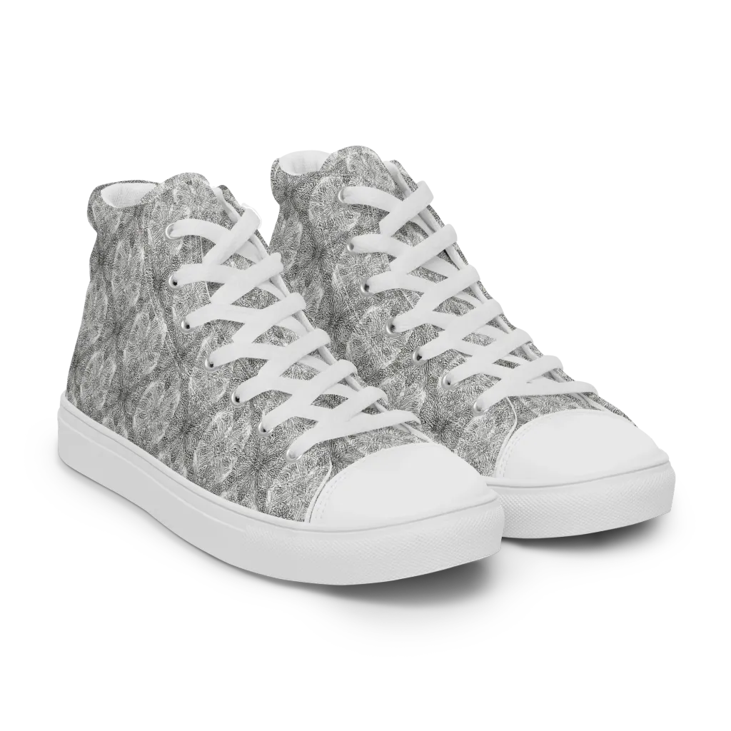 Ivory Filigree on Men's High Top Canvas Shoes — Right Front