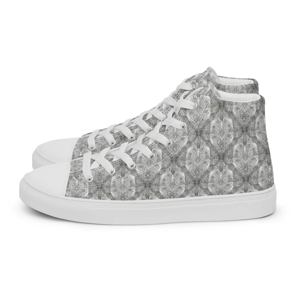 Ivory Filigree on Men's High Top Canvas Shoes — Left