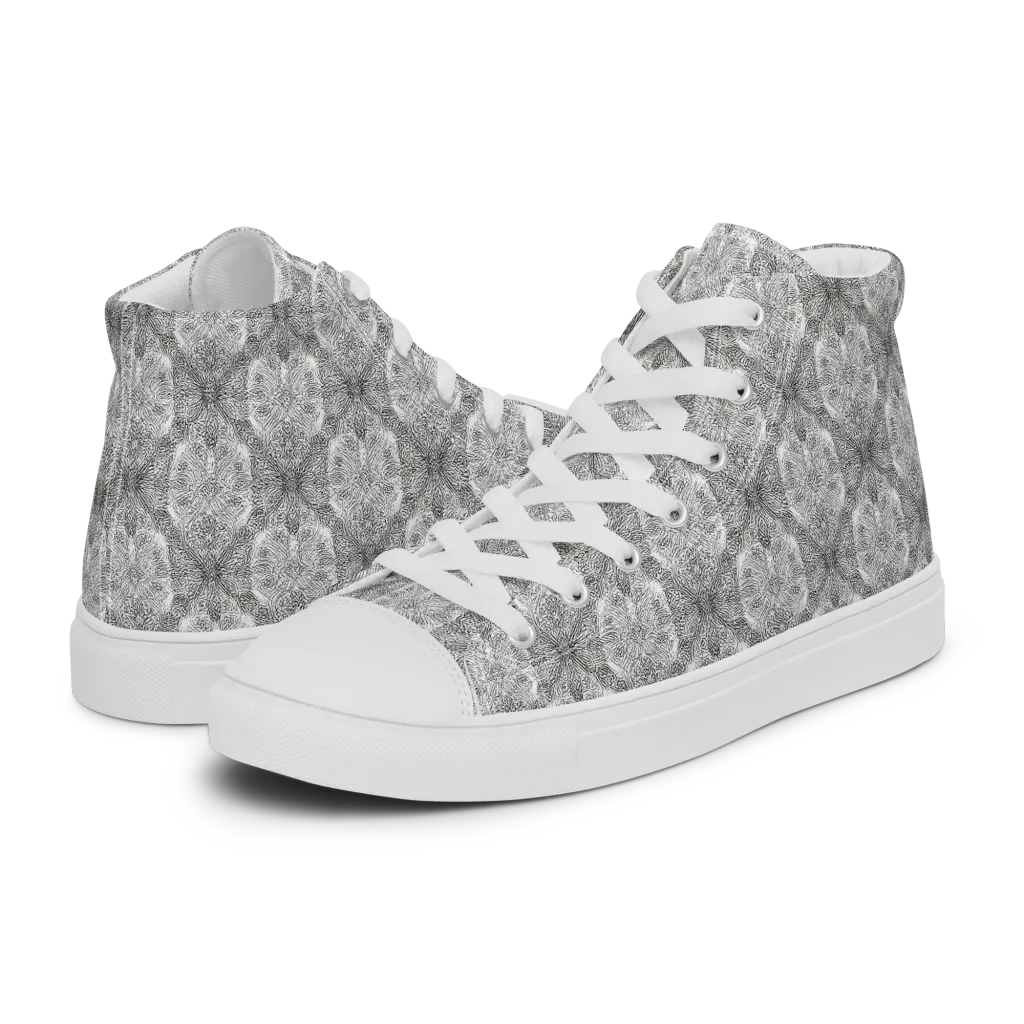 Ivory Filigree on Men's High Top Canvas Shoes — Left
