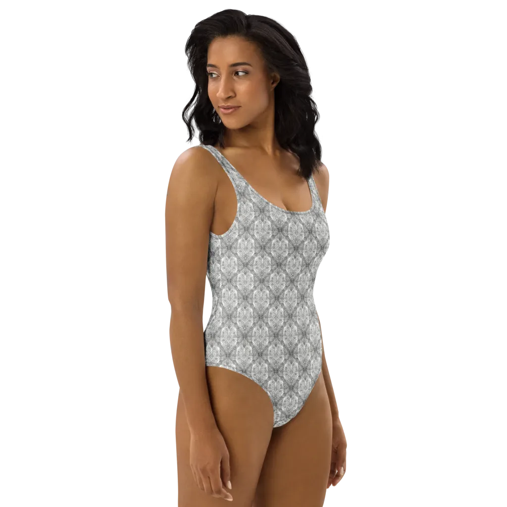 Ivory Filigree on One-Piece Swimsuit — Right