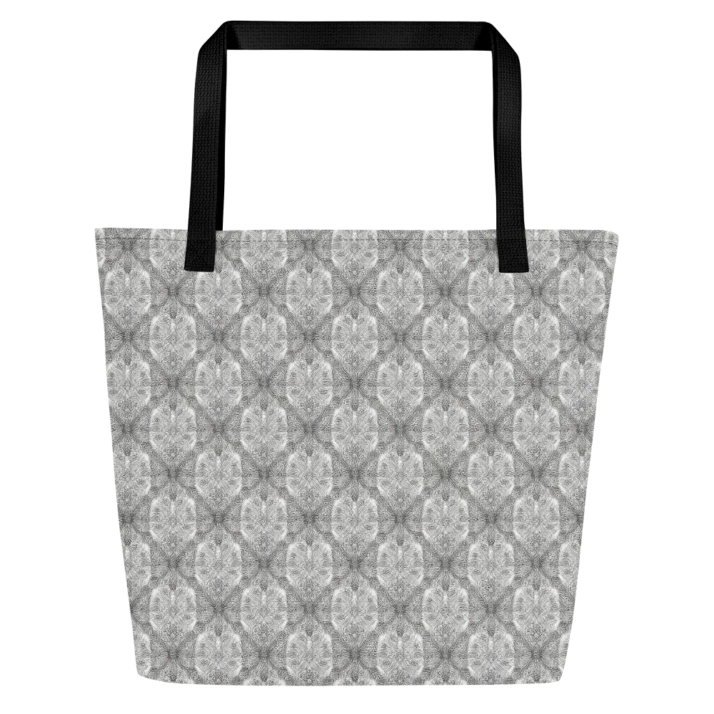 Ivory Filigree on Large Tote Bag W/ Pocket — Front