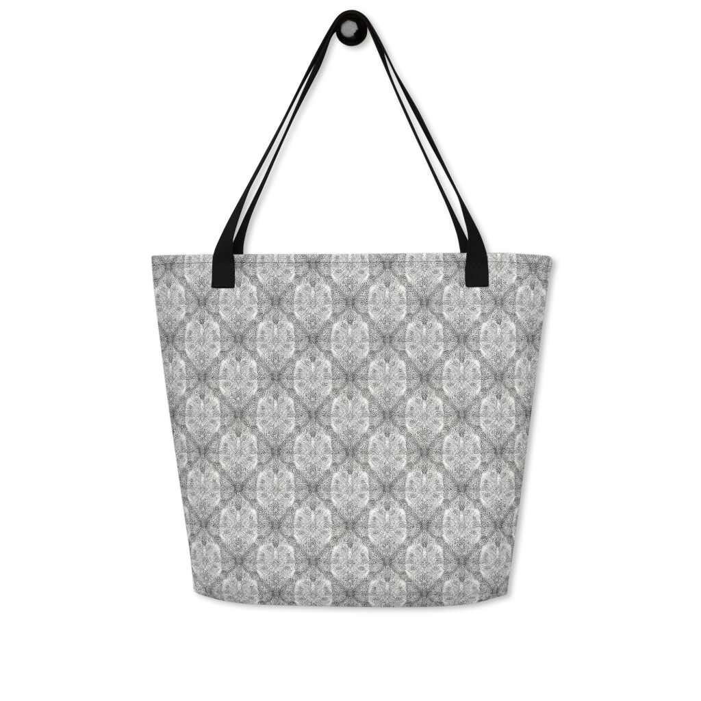 Ivory Filigree on Large Tote Bag W/ Pocket — Front