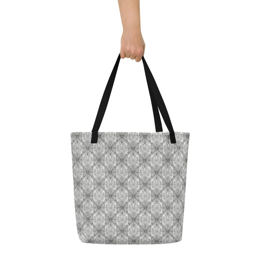 Ivory Filigree on Large Tote Bag W/ Pocket — Front