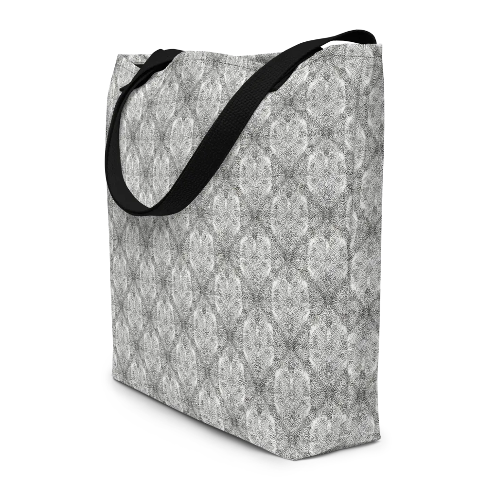 Ivory Filigree on Large Tote Bag W/ Pocket — Front