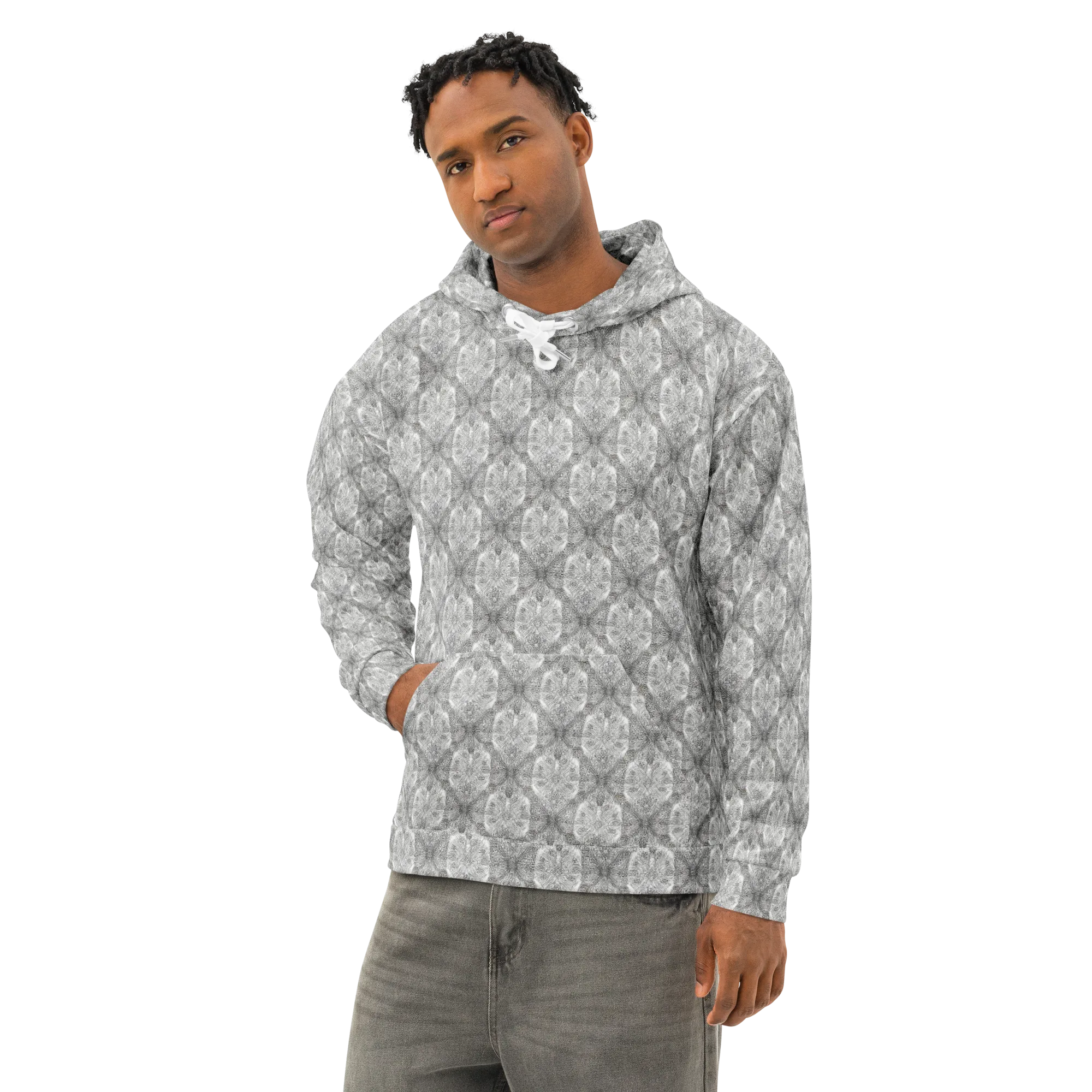 Ivory Filigree on Cotton Hoodie — Left Front