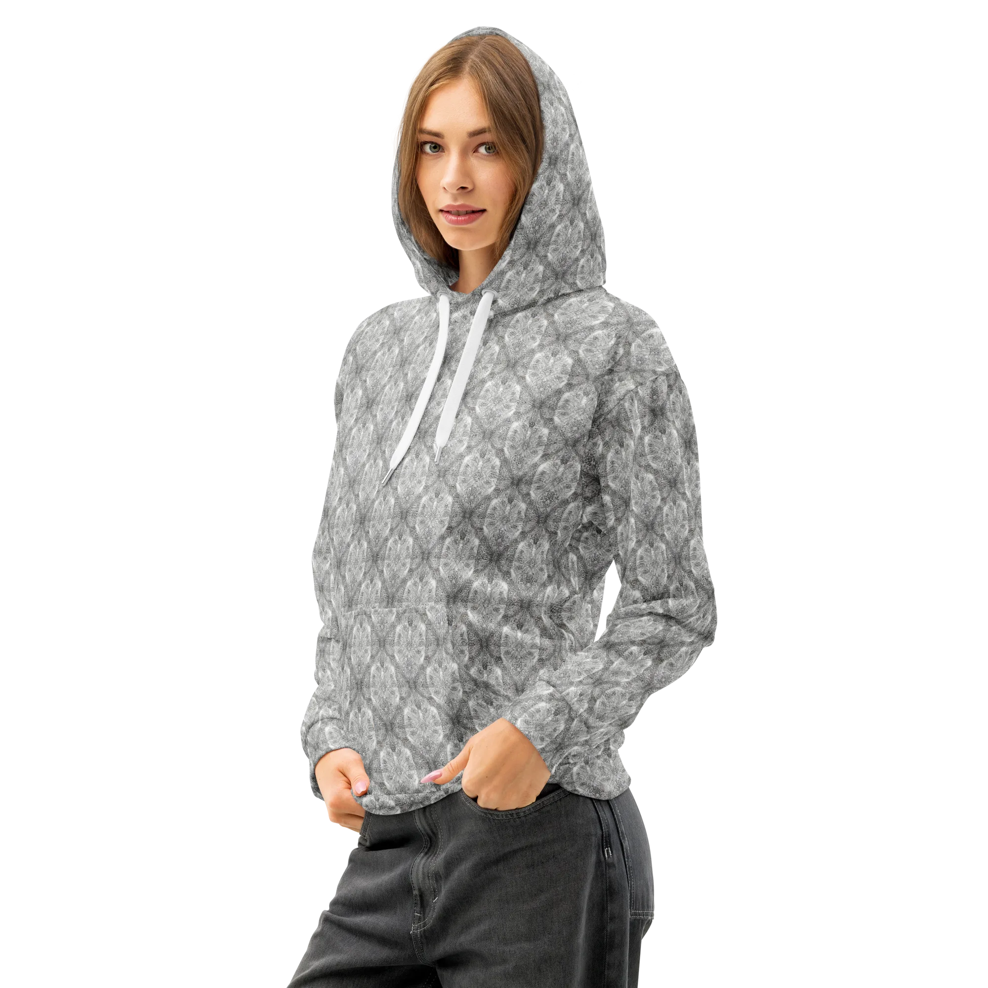 Ivory Filigree on Cotton Hoodie — Left Front