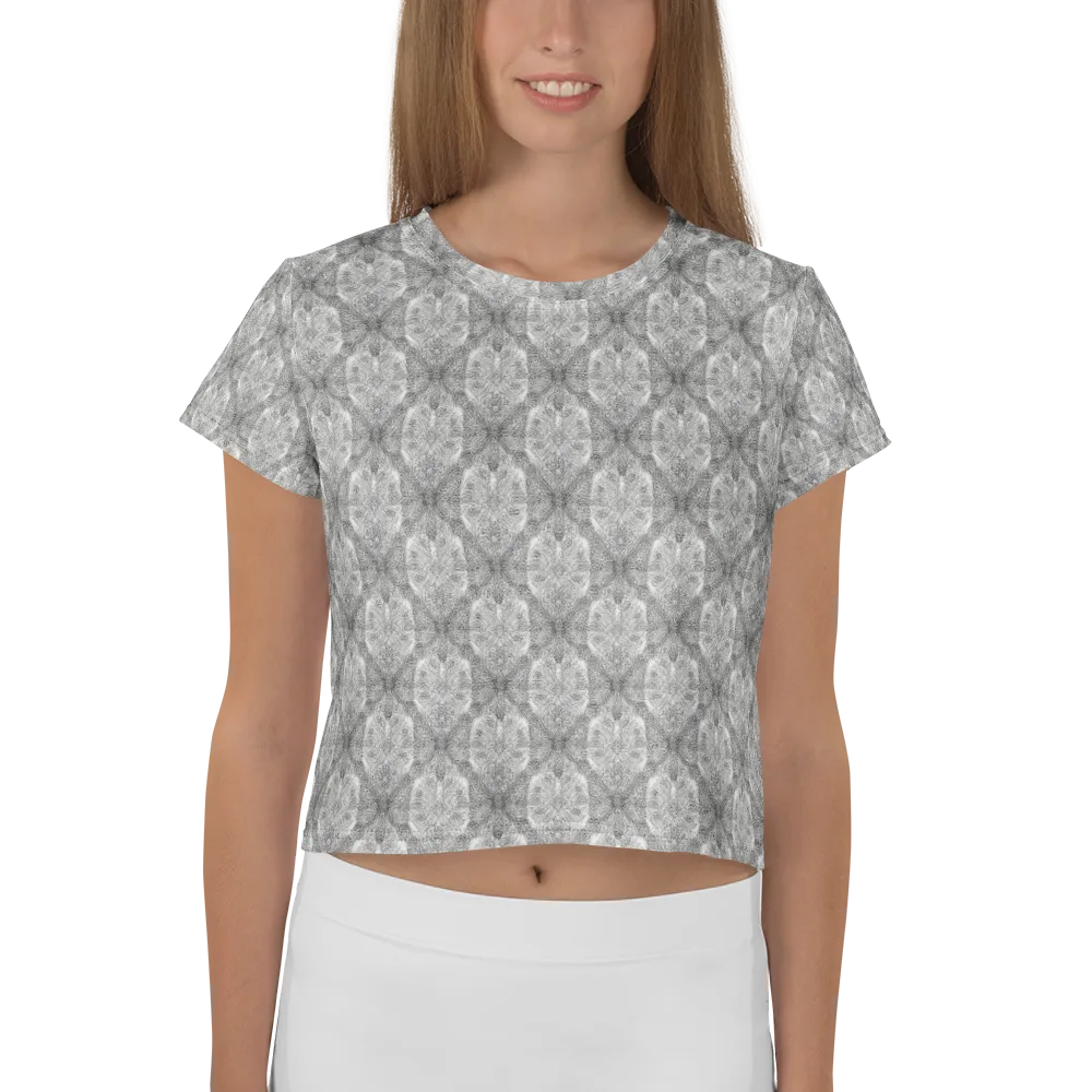 Ivory Filigree on Crop Tee — Front