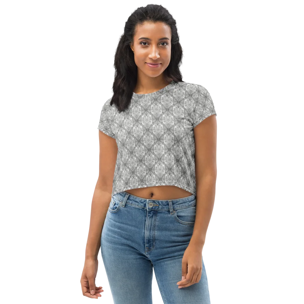 Ivory Filigree on Crop Tee — Front