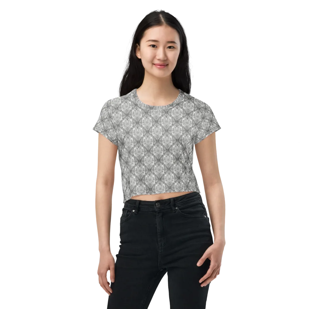 Ivory Filigree on Crop Tee — Front
