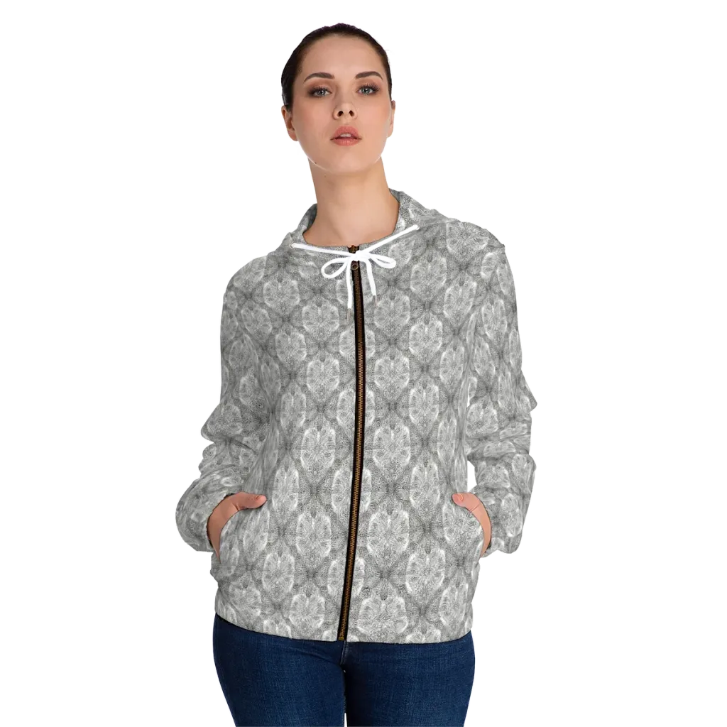 Ivory Filigree on Women's Full-Zip Hoodie — Front On Person