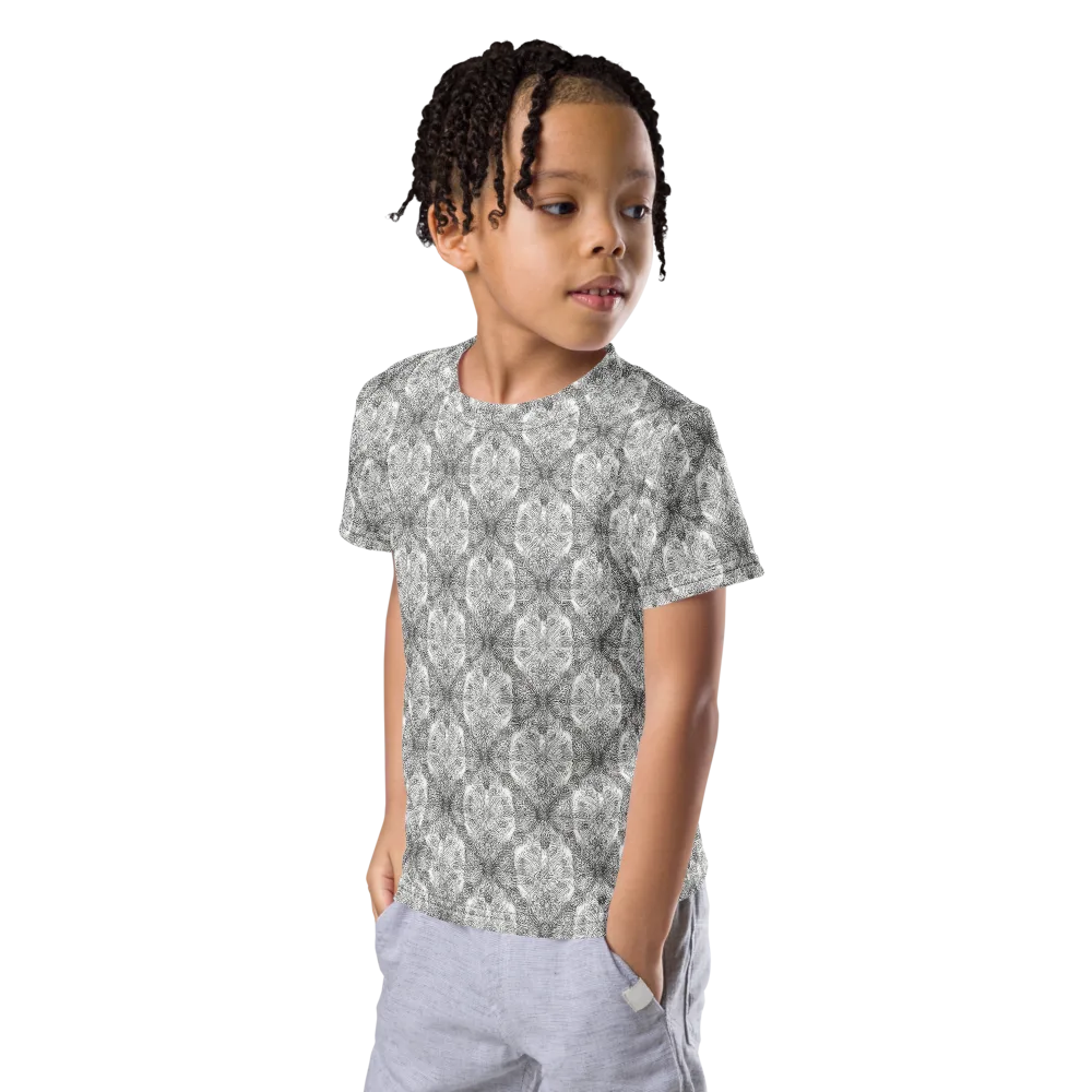 Ivory Filigree on Kids Crew Neck T-Shirt — Left Front