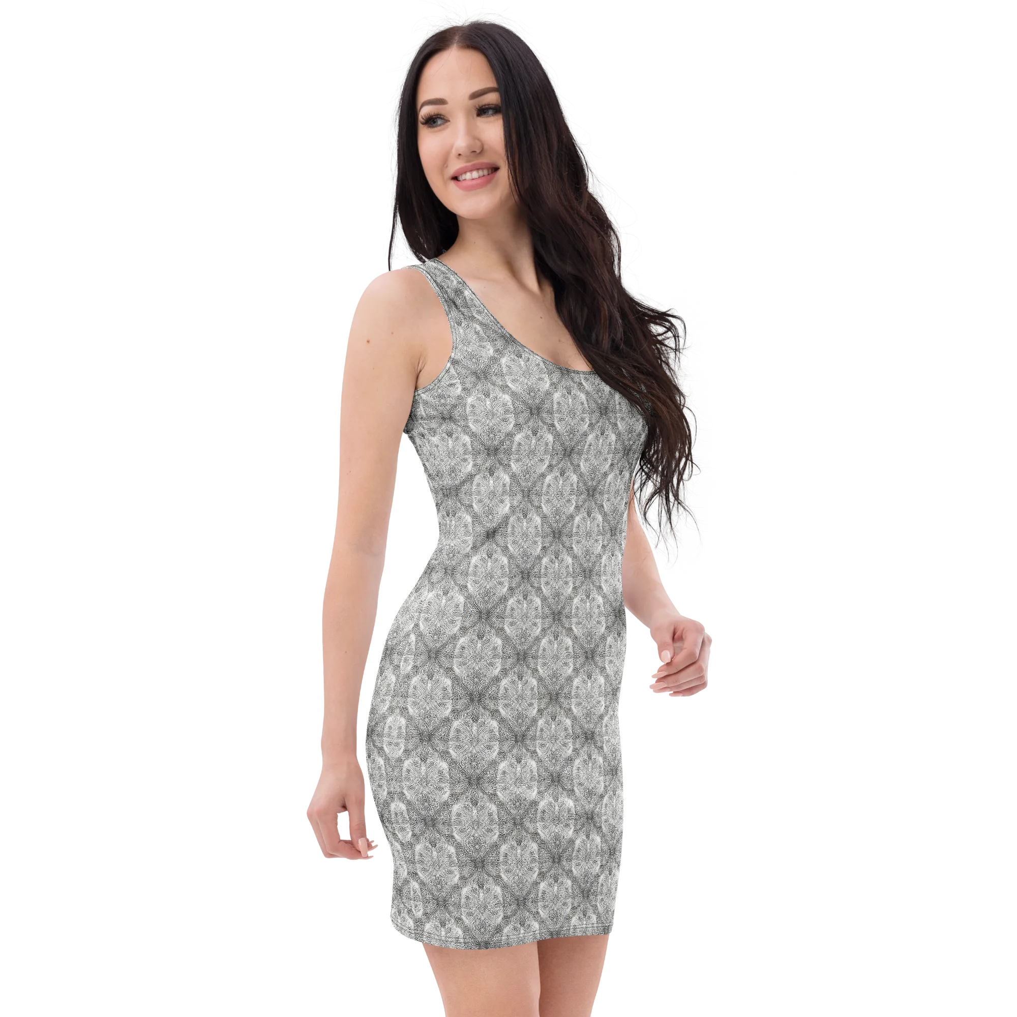 Ivory Filigree on Bodycon Dress — Right Front