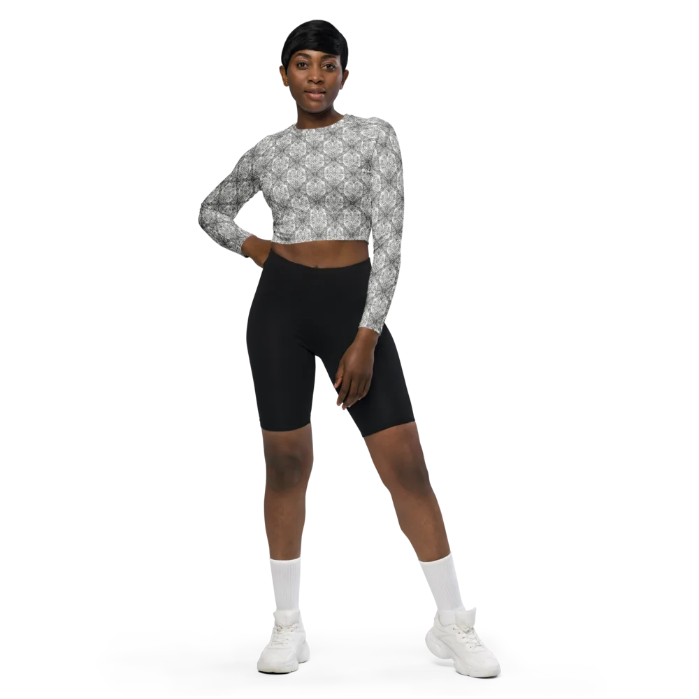 Ivory Filigree on Long Sleeve Crop Top — Front
