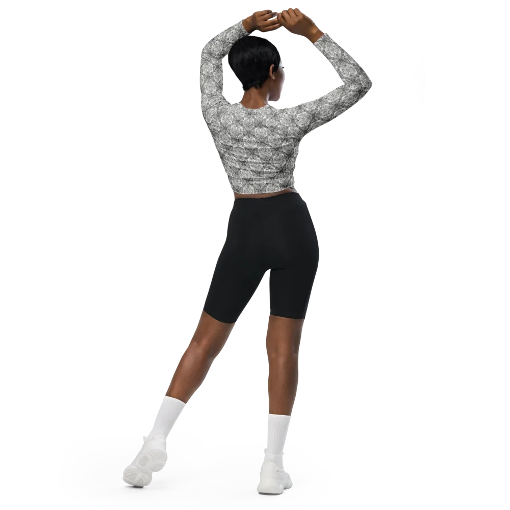 Ivory Filigree on Long Sleeve Crop Top — Back