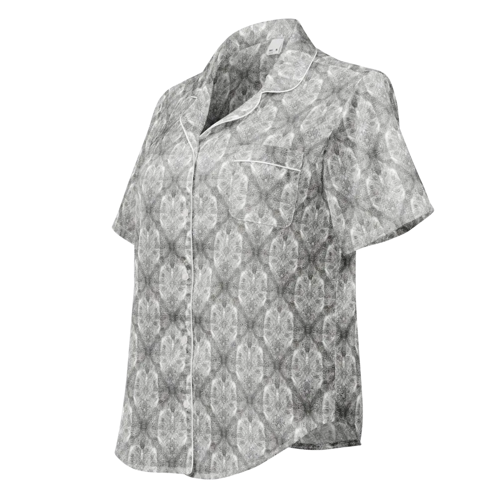 Ivory Filigree on Women's Short Sleeve Pajama Top — Left Front