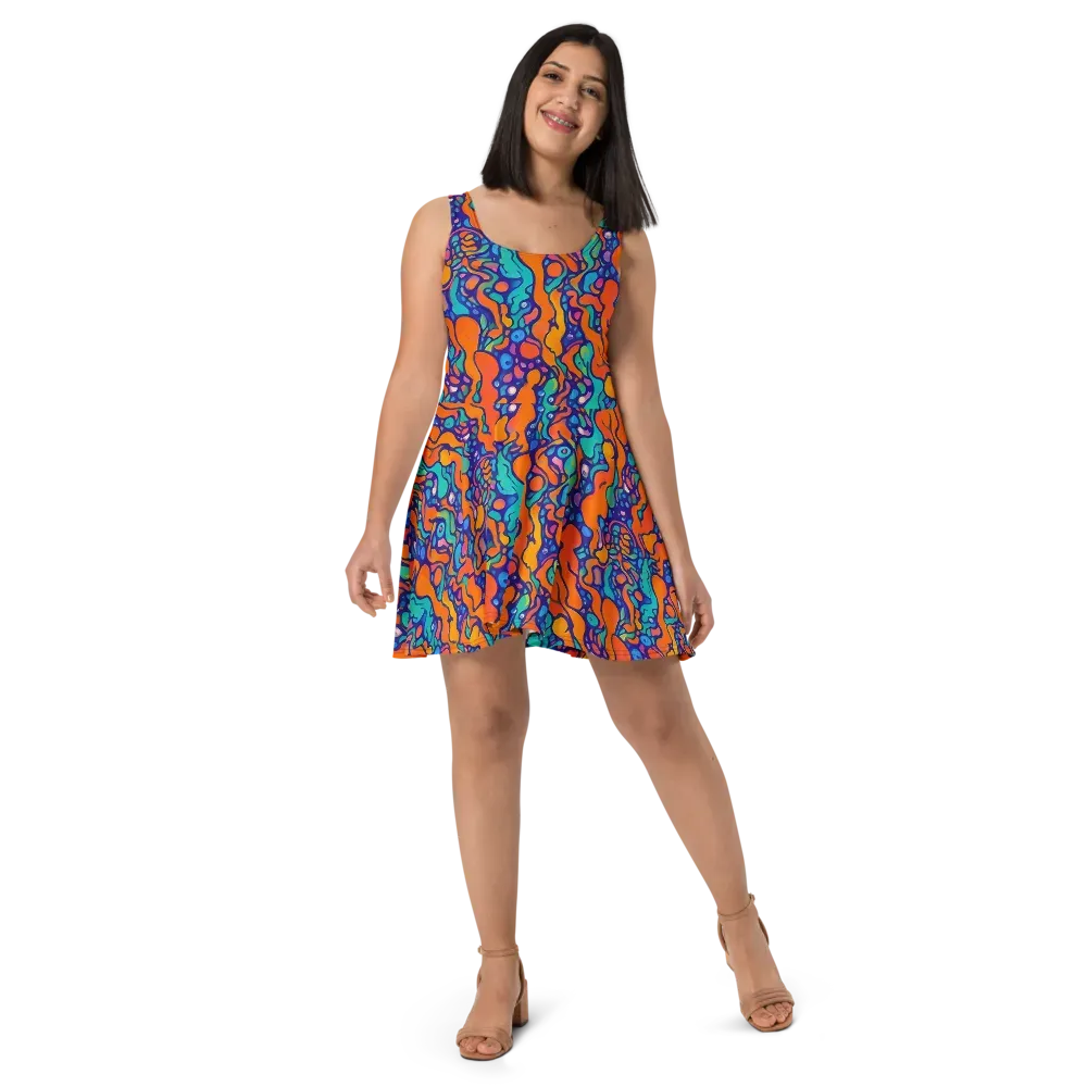 Chromatic Tidal Pool on Skater Dress — Front
