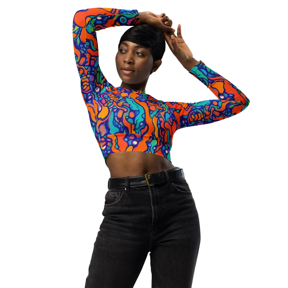 Chromatic Tidal Pool on Long Sleeve Crop Top — Front