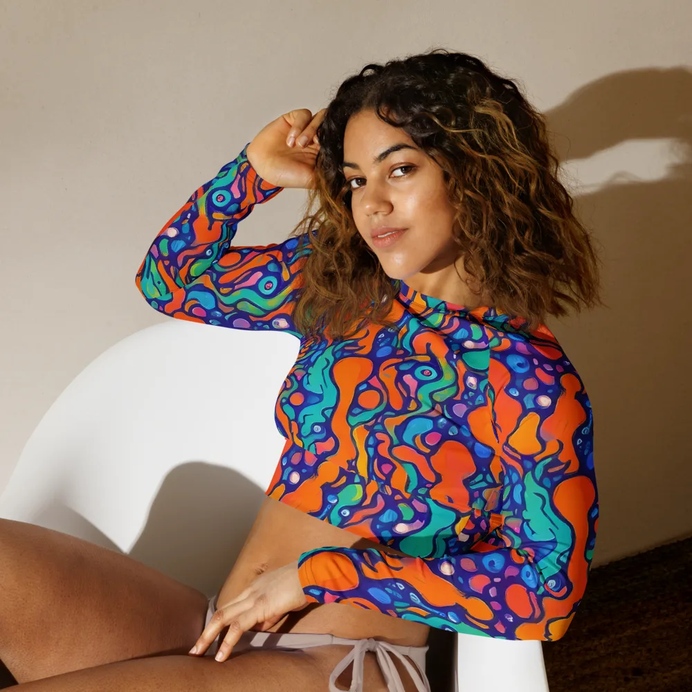 Chromatic Tidal Pool on Long Sleeve Crop Top — Left Front